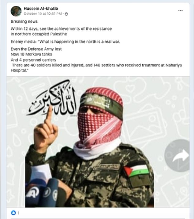 One of the posts celebrating the Hamas attack on Israel and the deaths of Jewish soldiers in the aftermath