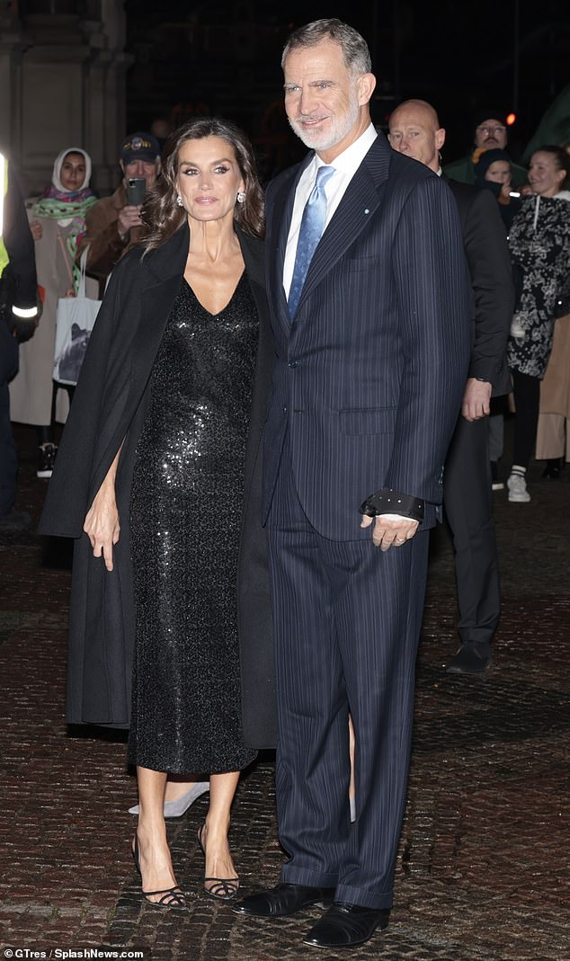 Queen Letizia of Spain cut a glamorous figure as she attended the Sorolla exhibition in Copenhagen this evening with her husband King Felipe VI