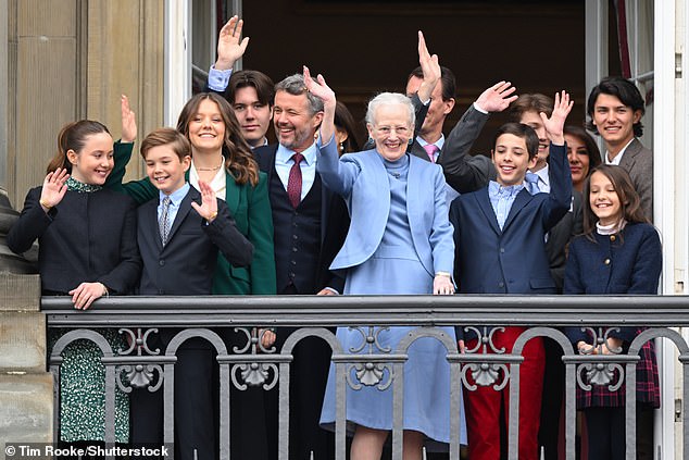 Queen Margrethe II of Denmark will spend Christmas with both her sons, Prince Joachim and Prince Frederik, and their families (pictured together in April 2023)