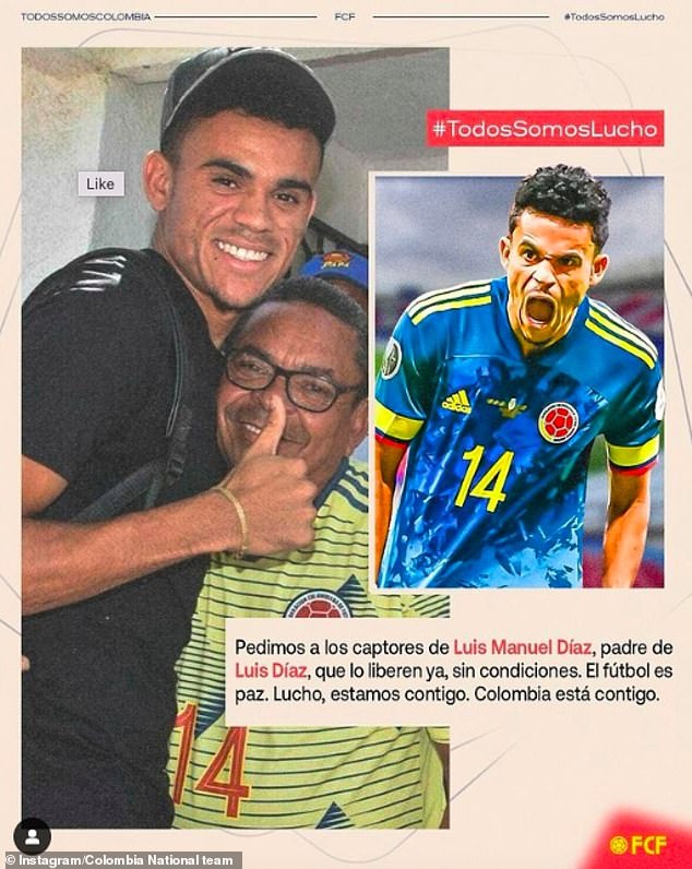 Diaz's father Luis Manuel (above) and mother Cilenis Marulanda were kidnapped in Colombia last week and the 26-year-old footballer has since remained in England for 'safety reasons'