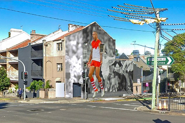 Pictured: An artist's impression of the proposed Buddy Franklin mural, which was rejected by City of Sydney councilors