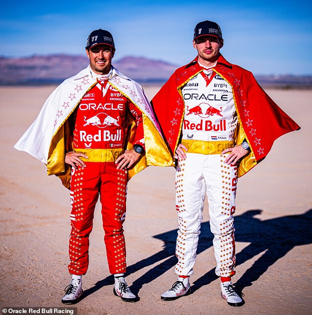 Sergio Perez and Max Verstappen don Elvis-inspired racing suits for the Las Vegas GP