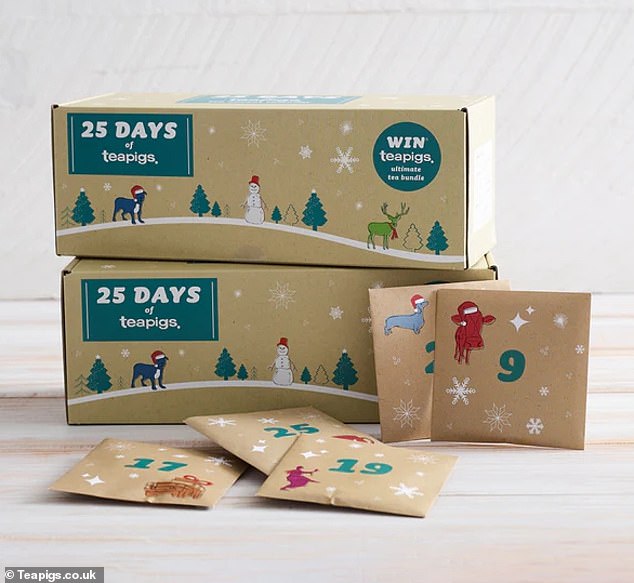 Tea pigs sell an Advent calendar with a different tea bag behind each door.  It retails at Selfridges for £22.99