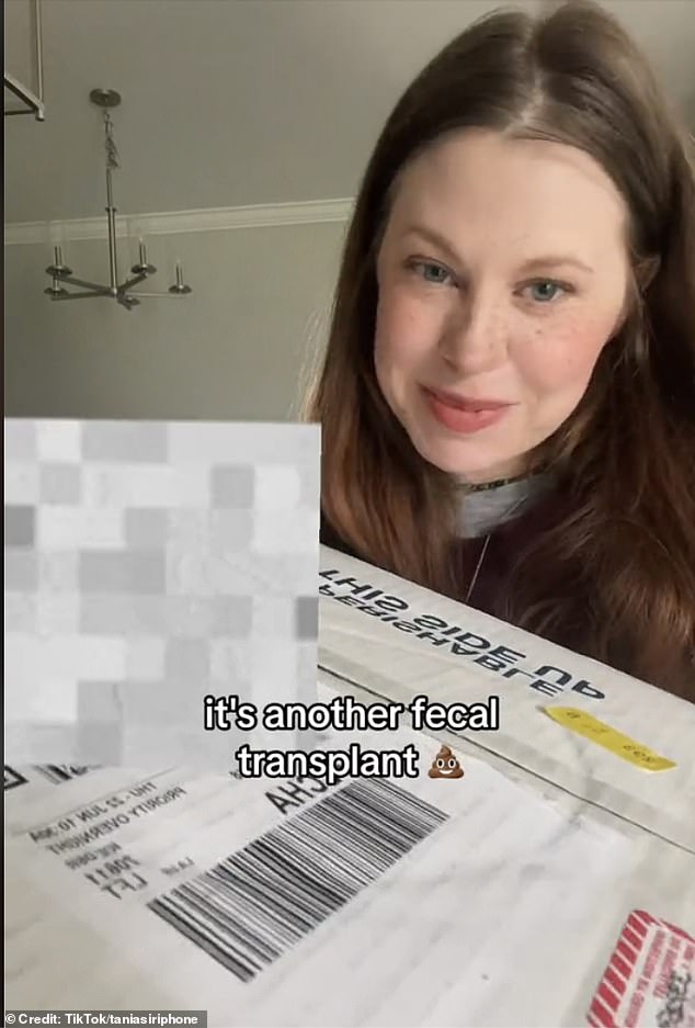 A TikTok video with 3,609 views posted by @taniasiriphone shows an unboxing video of her fecal donation