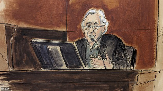 De Niro seen in a courtroom sketch as he testified at the trial last week