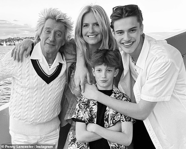 Penny Lancaster shared a sparkling tribute to her eldest son Alastair (also pictured with youngest son Aiden) on Instagram on Monday.