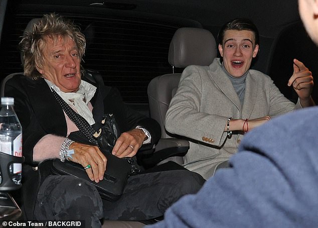 Rod Stewart, 78, looked all partyed up after a boozy dinner as he continued birthday celebrations for son Alistair's 18th in Rome on Tuesday evening