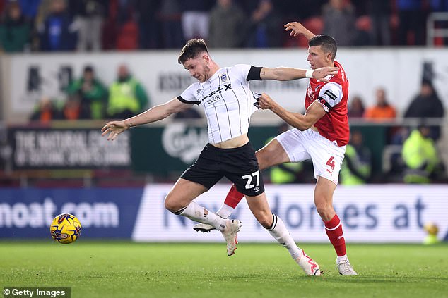 Ipswich Town's George Hirst battles for possession with Rotherham United's Daniel Ayala