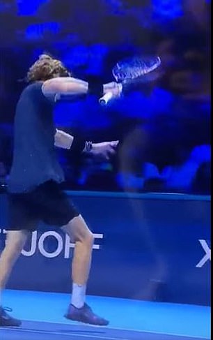 Andrei Rublev vented his frustration during his ATP Finals clash with Carlos Alcaraz by hitting his racket against his knee six times