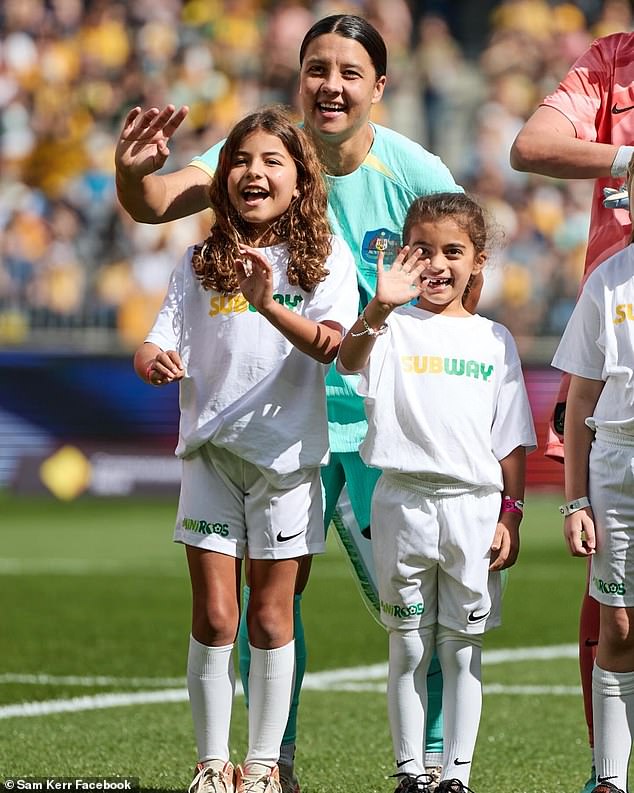 Kerr was proud to be home in Perth and shared the moment with her nieces on the Optus Stadium pitch ahead of the Matildas' big win over the Philippines