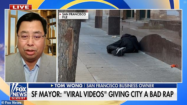 Tom Wong (pictured), a San Francisco business owner, criticized Mayor London Breed on Tuesday for downplaying crime and homelessness