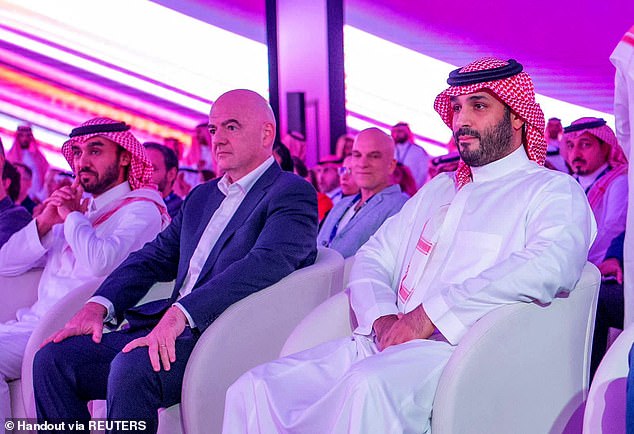 FIFA President Gianni Infantino (center) attended the launch of the Esports World Cup in Saudi Arabia in Riyadh last week (seated next to Crown Prince Mohammed bin Salman)