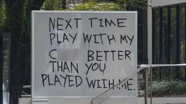 A Gold Coast woman left a scathing message (above) outside her ex-partner's office building