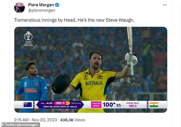 Morgan also praised the match-winning century of Australian star Travis Head, who also took a stunning catch to dismiss Rohit Sharma in Ahmedabad.