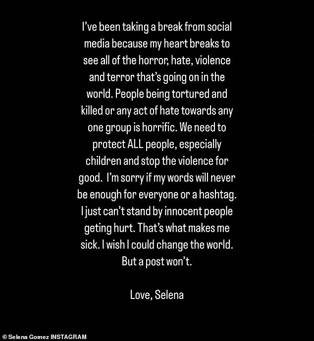 Break: Late last October, Selena revealed that she planned to take a break from social media, explaining that she was 