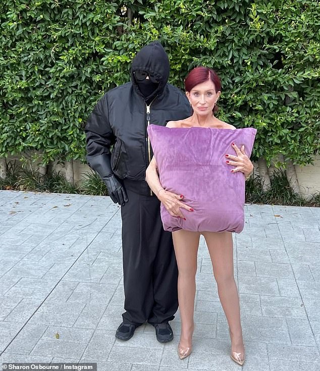 Iconic: Sharon Osbourne gave a very spicy performance for Halloween 2023, transforming into Kanye West's 'wife' Bianca Censori alongside her husband Ozzy who dressed as a rapper