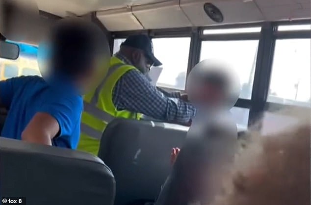 An elderly bus driver was caught on camera beating and choking a young student