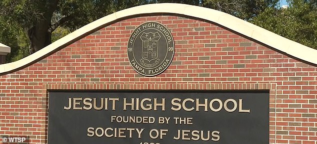 The player from Jesuit High School in Tampa, a private Catholic school, appears to run toward the sideline as the team tries to complete a late substitution