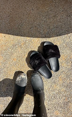 She shared a photo of the dirt-covered boots she changed into from her Prada slippers before heading inside