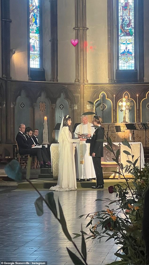 Happy time: The couple looked beautiful as they said their vows at a local church