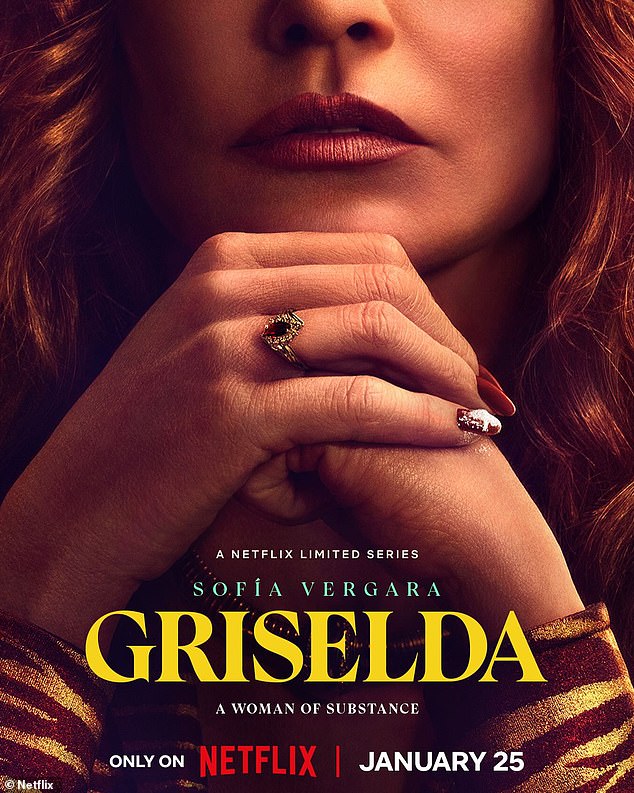 Poster art: Sofia Vergara channeled a real-life drug lord in the poster for Netflix's Griselda, as the actress is depicted with what appears to be cocaine on her pinky nail