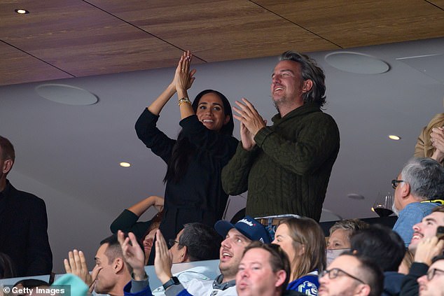 Meghan Markle was joined by her longtime friend and confidant Markus Anderson as she and Prince Harry cheered on the Vancouver Canucks from a VIP box at Rogers Arena on Monday.