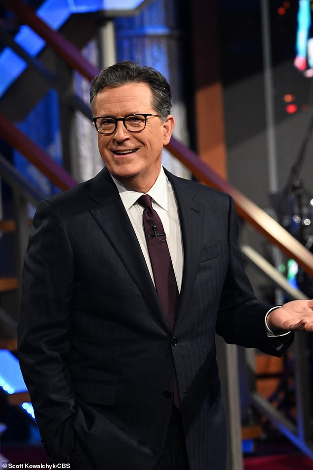 Ouch: Stephen Colbert canceled all episodes of The Late Show this week after revealing he has a ruptured appendix;  he was pictured last month