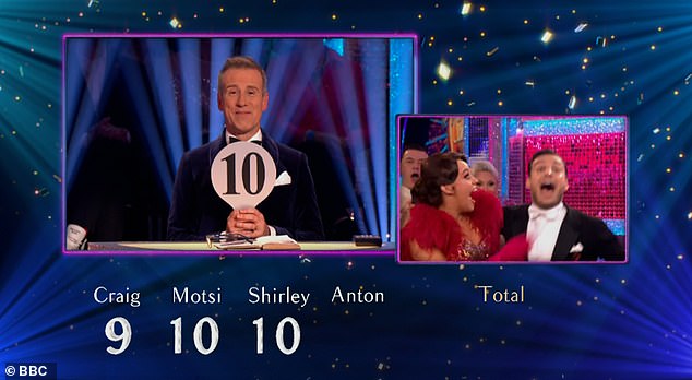 Star of the night: the pair received no fewer than three 10s and one 9 from all judges, leading to euphoria for the pair