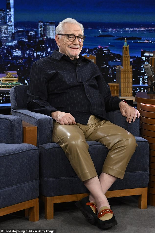 Oh dear: Successor star Brian Cox got roasted over his ill-fitting leather pants after a recent appearance on The Tonight Show With Jimmy Fallon