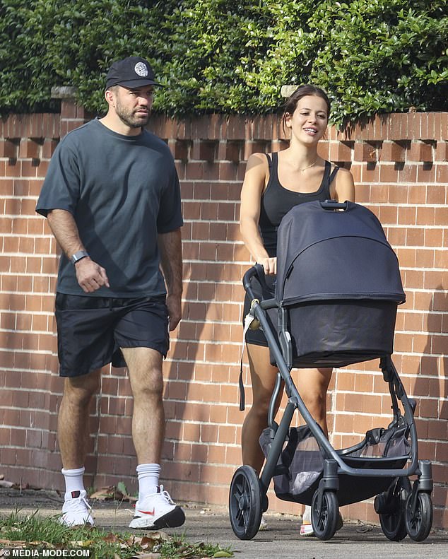 Looking relaxed, the pair were seen chatting and cooing over Rosie as Maria pushed her stroller along the sidewalk