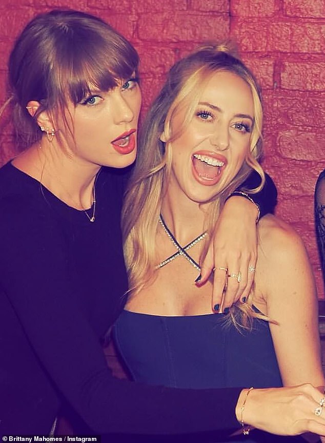 BFF alert: Brittany Mahomes shared several sweet flashback photos on Instagram on Tuesday.  Football star Patrick Mahomes' wife was spotted enjoying an epic girls' night out in New York City at Zero Bond.  New best friend Taylor Swift had her arm around the blonde Instagram star as they smiled from ear to ear while holding full champagne glasses