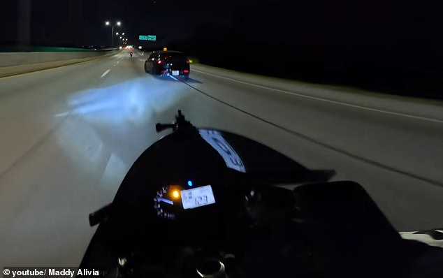 Maddy Alivia, a 23-year-old from Dallas, Texas, pushed the limits and raced down a dark Dallas highway at a dizzying speed of 130 mph until she fell off