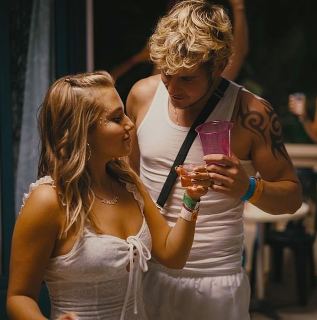 The 15-rated feature film, which hits cinemas tomorrow, follows three British teenage girls on a transitional holiday to Malia after completing their final exams.  Tara (played by Mia McKenna-Bruce, left) meets Paddy (played by Samuel Bottomley, right) during the journey