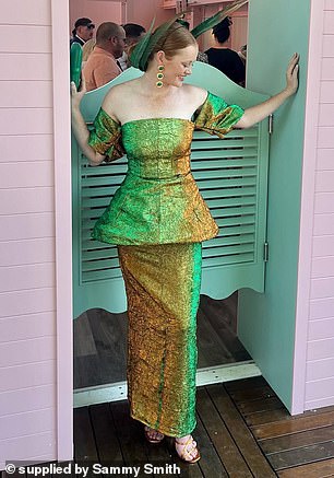 Best Dressed winner Sammy Smith (pictured) created her off-the-shoulder number after falling in love with the holographic emerald and copper fabric while on her honeymoon abroad