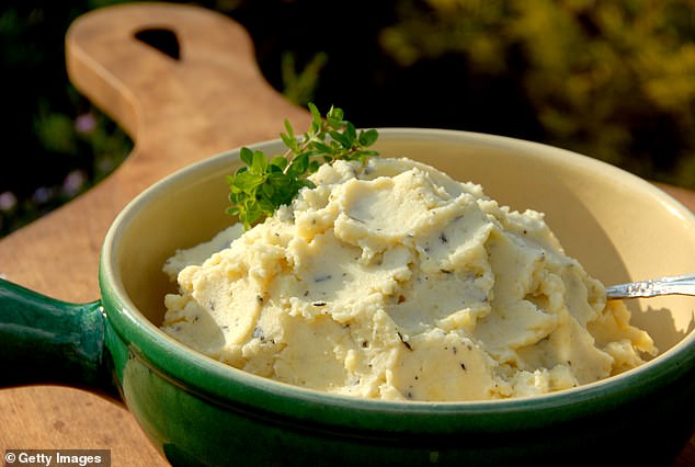 Using chicken stock instead of butter or cream in mashed potatoes reduces the number of calories while maintaining the creamy texture