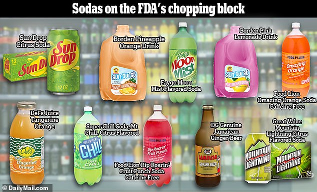 Sun Drop, Mountain Lightning from Walmart and drinks from regional supermarket Food Lion all contain brominated vegetable oil, which the FDA has proposed banning