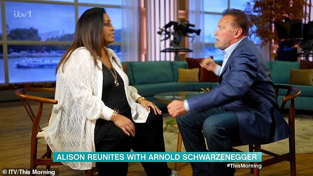 Fight: Alison Hammond was 'punched' by bodybuilder Arnold Schwarzenegger on Wednesday's episode of This Morning