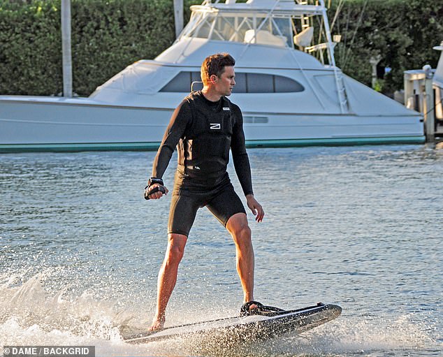 Tom Brady looked focused as he rode a jetboard at his Florida home this weekend