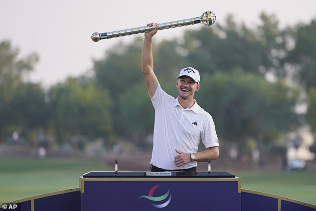 Dane Nicolai Hojgaard celebrated winning his third DP World Tour title at the age of 22