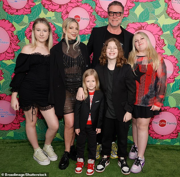 Co-parents: Tori and Dean, who tied the knot in 2016, share five children together: Liam, 16, Stella, 15, Hattie, 11, Finn, 10, and Beau, six;  saw the family in June