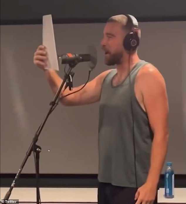 Footage has surfaced showing Travis Kelce during the studio recording of 'Fairytale of Philadelphia'