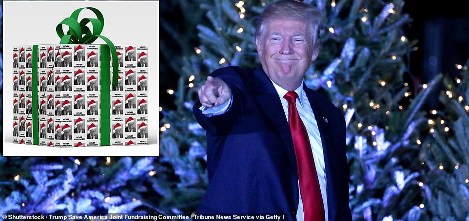 Former President Donald Trump is hoping to cash in on some MAGA cyber shopping by posting his infamous mugshot on Christmas-themed wrapping paper as a plea for campaign donations.  Trump, who is known to hold campaign rallies with striking Christmas decor and who claimed in 2016 to have brought back the phrase 