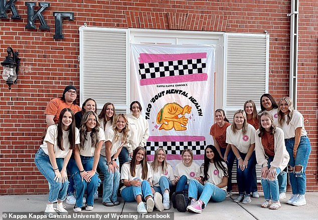 In the lawsuit, members of the Kappa Kappa Gamma sorority challenged the confession of Artemis Langford (back, far left) by casting doubt on whether sorority rules allowed for a transgender woman.