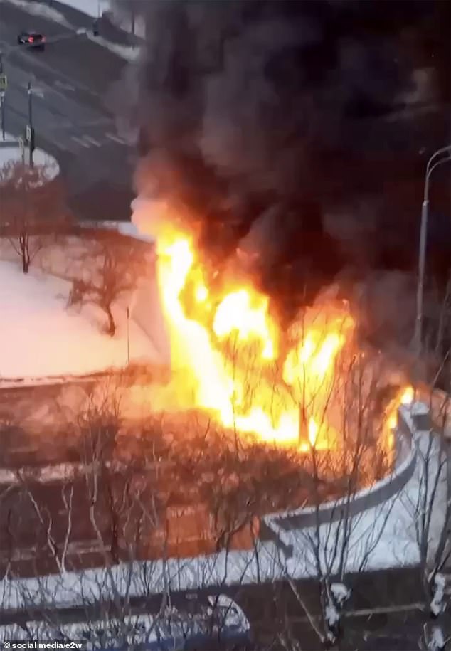 During today's attack, wires near central Moscow caught fire