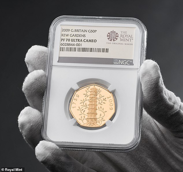 Under the hammer: A gold proof version of the 50p Kew Gardens coin, one of the most sought-after coins, is expected to fetch £6,000 at auction