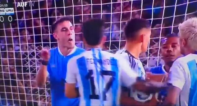 Uruguay midfielder Manuel Ugarte made an obscene gesture at Rodrigo de Paul