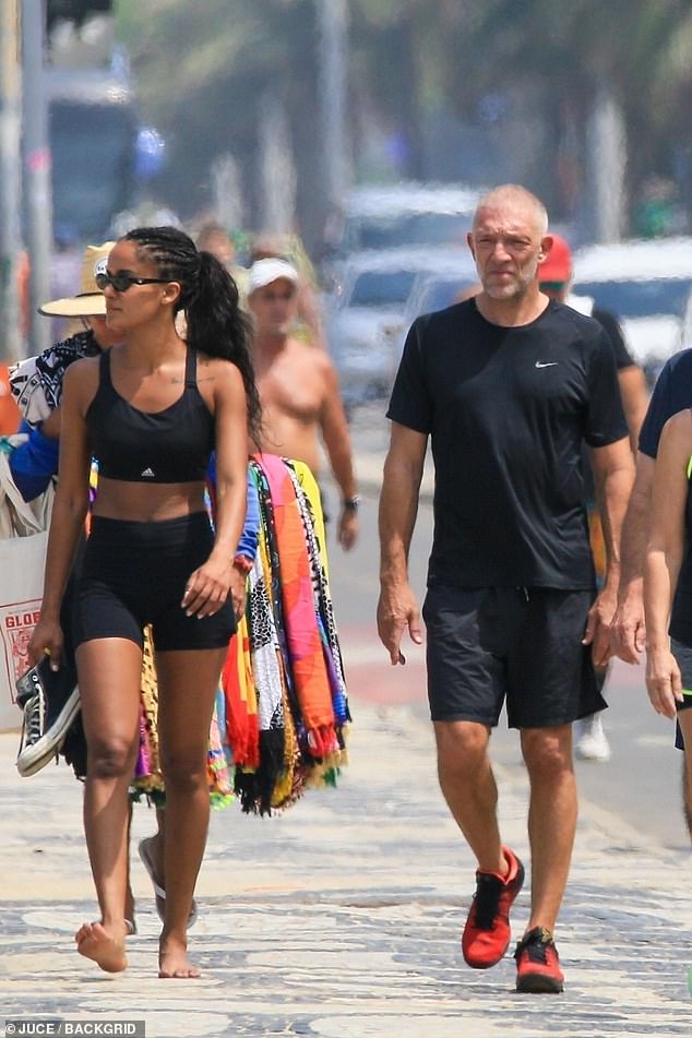 In love: Vincent Cassel enjoyed a romantic getaway to Rio de Janeiro on Monday with his beautiful new girlfriend Narah Baptista