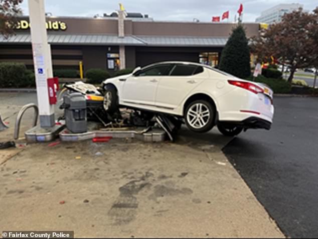 A Washington DC man was seen slamming a stolen car into the pump of a Virginia gas station, just a week after he was arrested and charged in a separate carjacking.