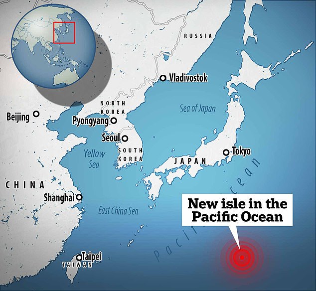 The new island is located 750 miles south of Tokyo just off the coast of Iwo Jima, the site of one of the bloodiest battles of World War II.