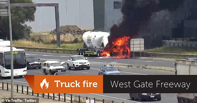 A truck caught fire on Melbourne's West Gate Freeway on Tuesday afternoon